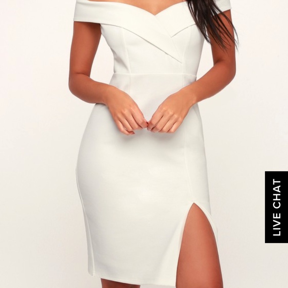 Classic glam white off the shoulder body on dress